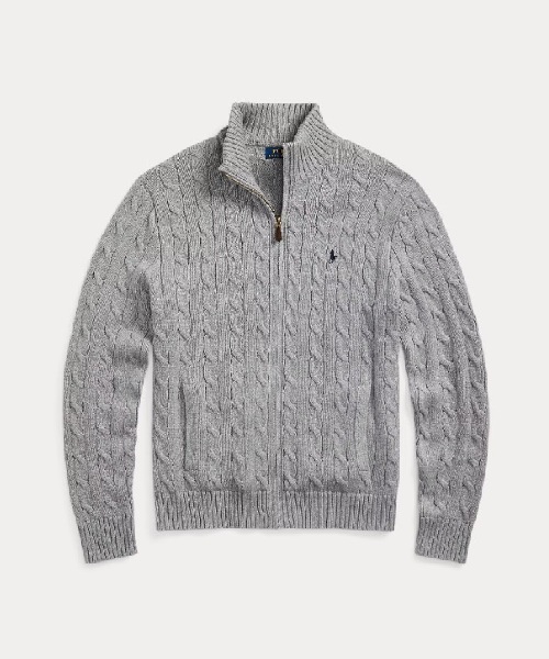 [폴로] 케이블 니트 풀집업_블랙 S